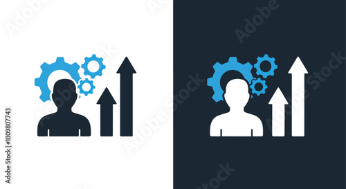 Business growth and teamwork concept - Vector icon symbol for website - Icon vector - Blue icon vector - Line and glyph solid icon and logo template