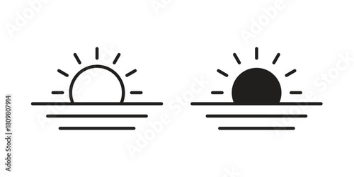 Sunrise icon in minimal flat, stroke style. suitable for graphic designs