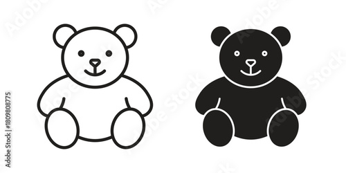 Teddy bear icon in minimal flat, stroke style. suitable for graphic designs