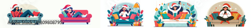 woman relaxing with gadget on sofa during winter