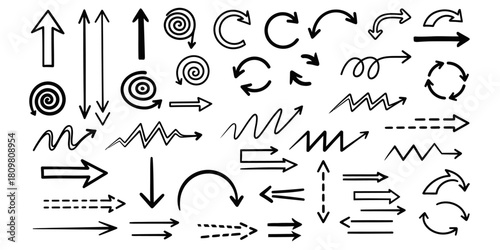 Hand drawn arrow set doodle style directional elements
