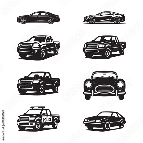 Car silhouette vector set. Vehicle icons set illustration of simple, deformed, various types of car icons