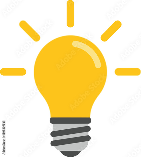 Bright yellow light bulb icon illustration, symbolizing a brilliant idea, solution, and innovation
