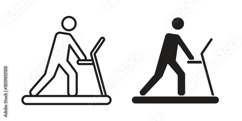 Treadmill icon in minimal flat, stroke style. suitable for graphic designs