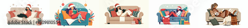 woman relaxing reading a book on a winter sofa