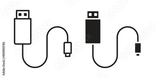 USB cable icon in minimal flat, stroke style. suitable for graphic designs