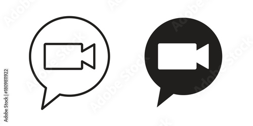 Video call icon in minimal flat, stroke style. suitable for graphic designs