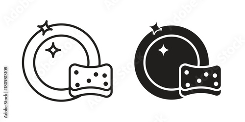 Washing dishes icon in minimal flat, stroke style. suitable for graphic designs