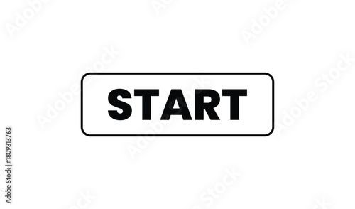 Black and white start button with rounded corners and bold text
