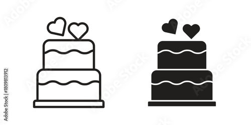 Wedding cake icon in minimal flat, stroke style. suitable for graphic designs