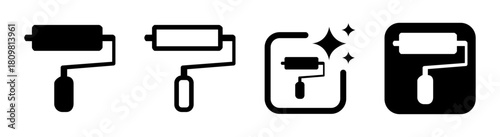 Paint roller brush icon for wall painting and coloring in black transparent PNG vector illustration