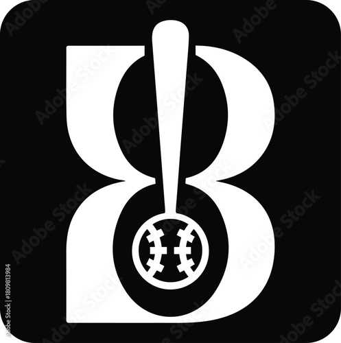 Stylized number eight with baseball bat and ball in black square isolated on white background