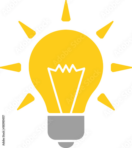Bright yellow light bulb icon with radiating rays symbolizing innovative ideas and creative thinking