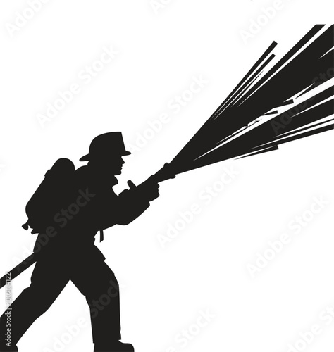 Firefighter Silhouette A Graphic Depiction of a Firefighter Spraying Water to Extinguish Flames