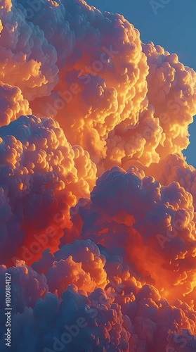Golden hour spectacle timelapse video of cumulus cloudscape in motion with vivid sunset illumination
