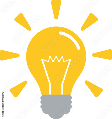 Bright yellow lightbulb illustration symbolizing creative ideas, innovation, solution, and energy concept.