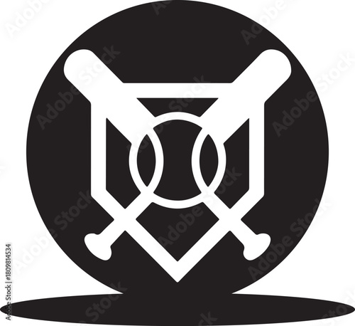 Baseball emblem with crossed bats and ball inside a circle isolated on white background