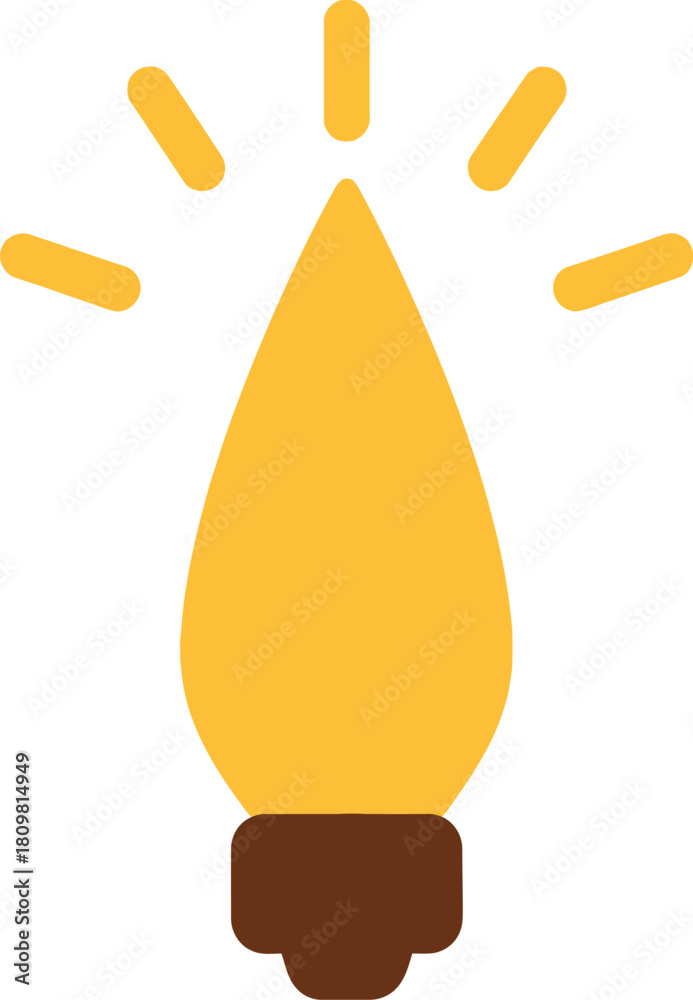 Fototapeta premium Glowing yellow light bulb icon with radiating rays, symbolizing creative ideas and smart solutions