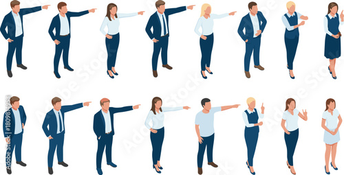 Isometric illustration of business people in argument and discussion poses showing disagreement, leadership communication and teamwork conflict in workplace