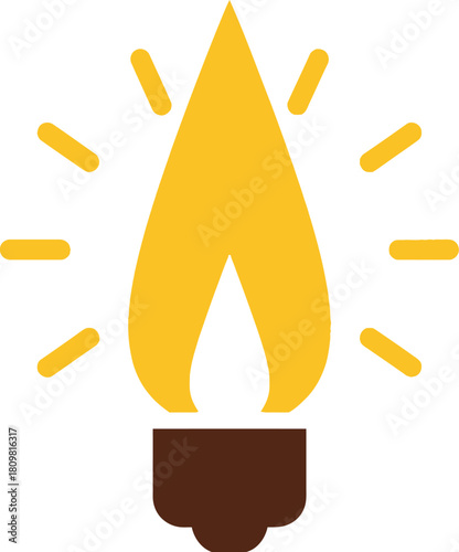 Lightbulb with a flame icon representing energy, ideas, and innovation, emitting bright rays