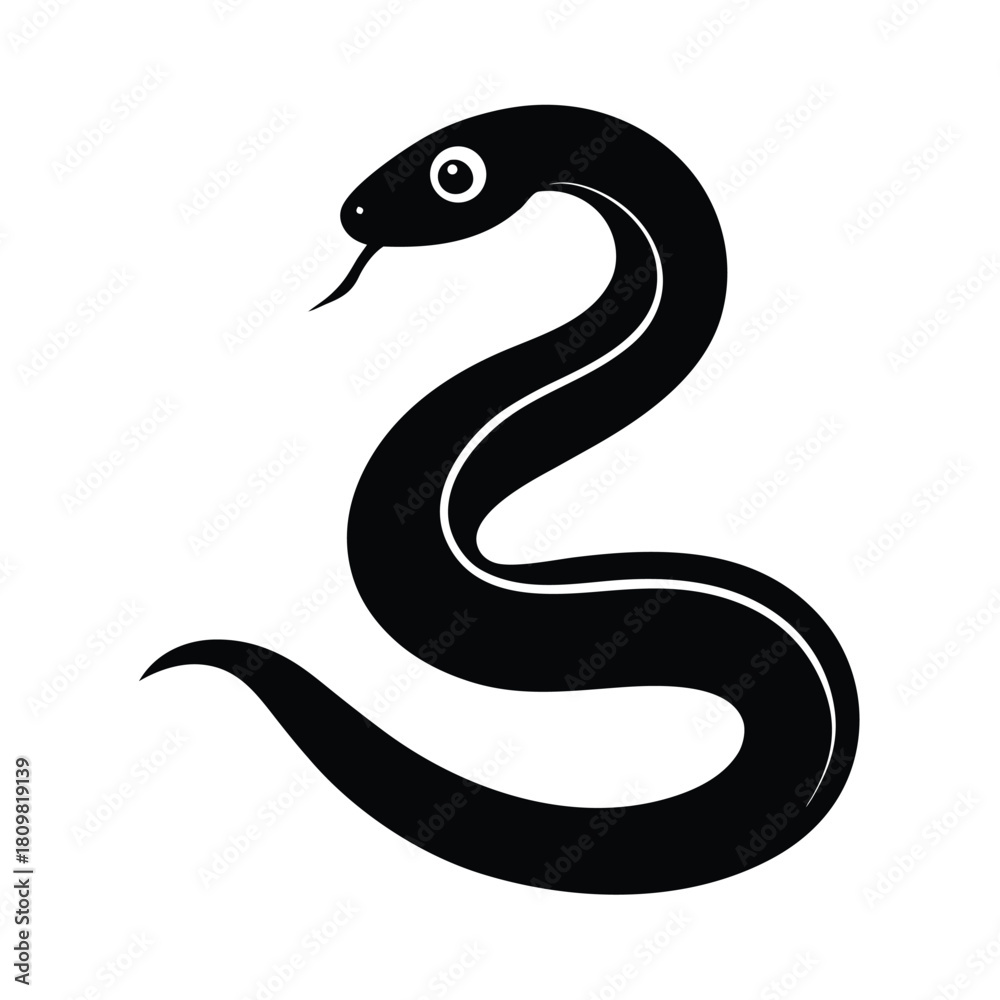 Fototapeta premium Curled Snake Silhouette Icon Vector Illustration