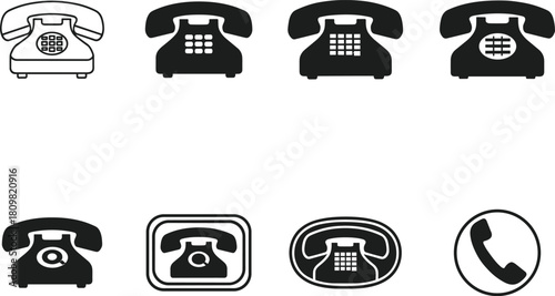 Set of vintage and modern telephone icons representing communication services Vector
