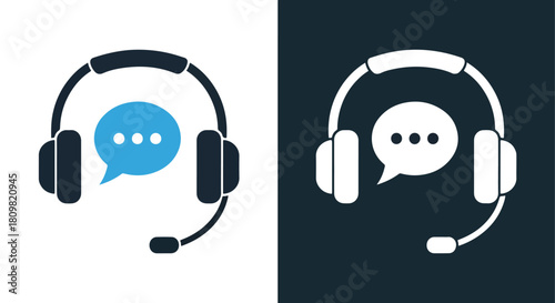 Customer service headset with chat bubble - Vector icon symbol for website - Icon vector - Blue icon vector - Line and glyph solid icon and logo template