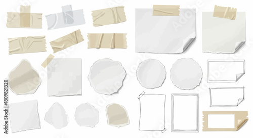 Collection of various paper notes and adhesive tape pieces.