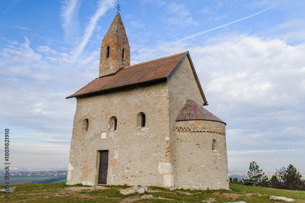 Naklejka premium Hilltop church of St. Michael Archangel in Dražovce, near Nitra, Slovakia