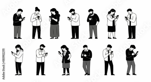 People engrossed in their smartphones, focused on digital devices.