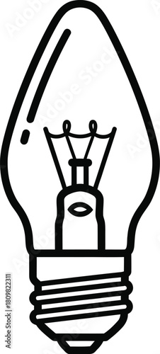 Candelabra light bulb outline icon with filament and screw base, vector illustration on white.
