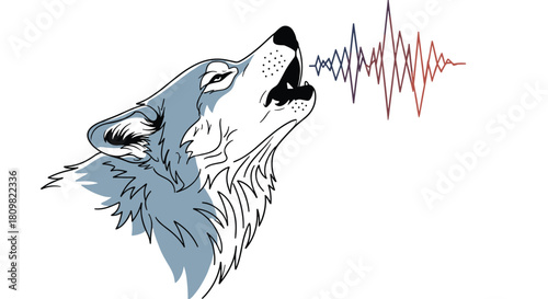 A creative illustration of a howling wolf's head with a detailed and colorful sound wave or audio waveform coming from its mouth.