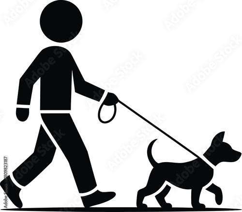 Person walking small dog on leash. pet owner exercising animal