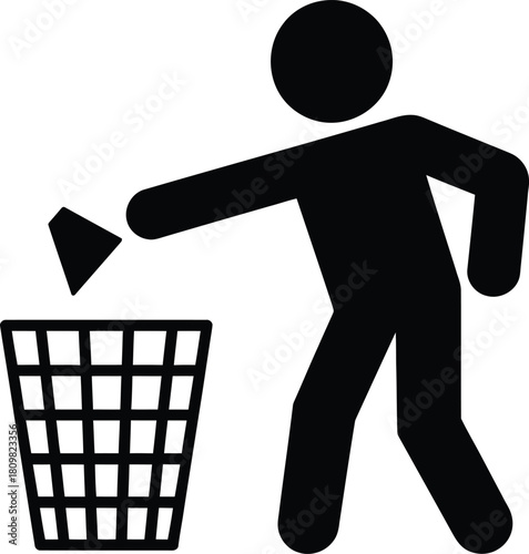 Person disposing of waste into a trash can, cleanup icon symbol