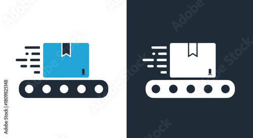 Two boxes on a conveyor belt illustration - Vector icon symbol for website - Icon vector - Blue icon vector - Line and glyph solid icon and logo template