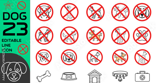 Set of prohibition signs for dogs isolated on white background vector