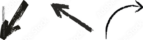 Brush, marker drawn bold arrows set. Collection of hand drawn doodle thick arrows in different directions. Collection of hand drawn black arrows in various directions on a white background in a icon