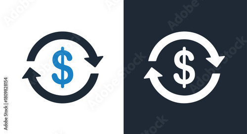 Currency exchange symbol with arrows - Vector icon symbol for website - Icon vector - Blue icon vector - Line and glyph solid icon and logo template