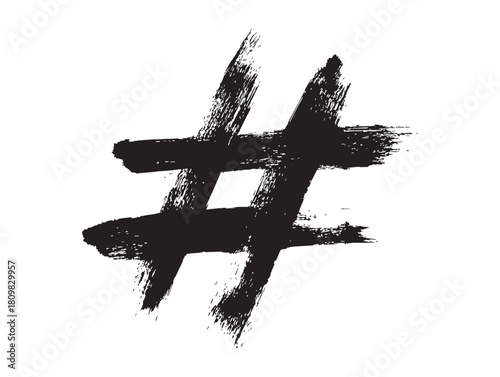 Hashtag Icon Brush Stroke Hand Drawn Dirty Art