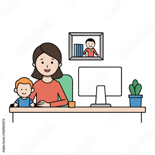 A dedicated mother freelancer balancing deadlines and diapers, crafting creative work from home while nurturing her family with resilience, focus, and heartfelt care.
