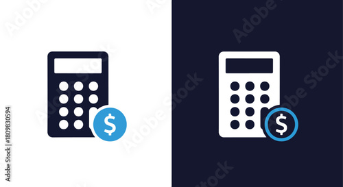 Two calculators with dollar sign icons - Vector icon symbol for website - Icon vector - Blue icon vector - Line and glyph solid icon and logo template