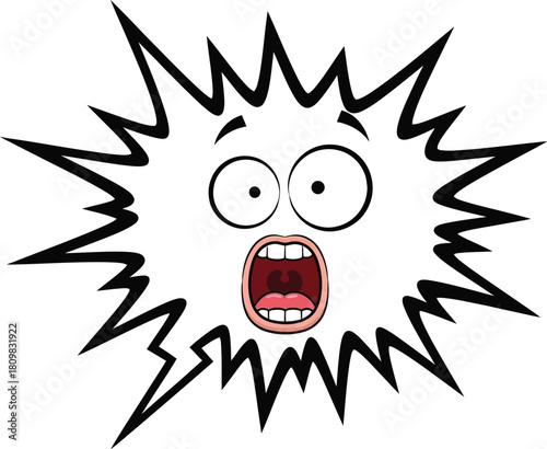 Shocked cartoon face with mouth open on a white plain background