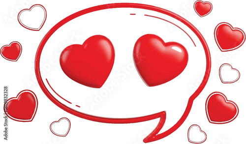 Love Message with Red Hearts in a Speech Bubble on a White Background