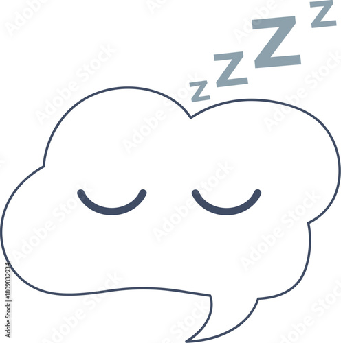 Sleeping speech bubble with Zzz symbols on a plain white background