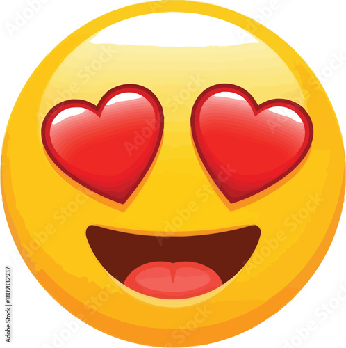 Heart Eyes Emoji with a Big Smile on a White Background, Love