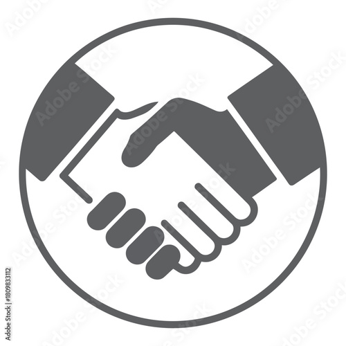 monochrome handshake icon enclosed in a circle, symbolizing agreement, partnership, cooperation, and mutual understanding