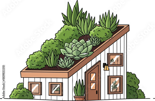 Green Roof House with Succulents and Plants for Sustainable Living