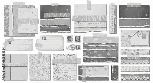 Collection of Vintage Paper Tags and Labels with Torn Edges and Textures.