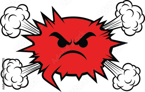 Red angry face with steam coming out on a white plain background