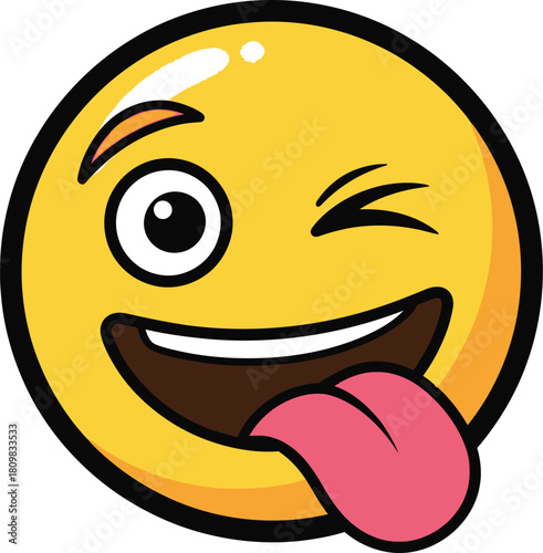 Winking yellow emoji with tongue out on a plain white background